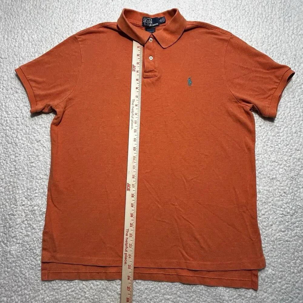 Polo Ralph Lauren Custom Fit Shirt Men XL Orange Short Sleeves 1/4 Button Cotton